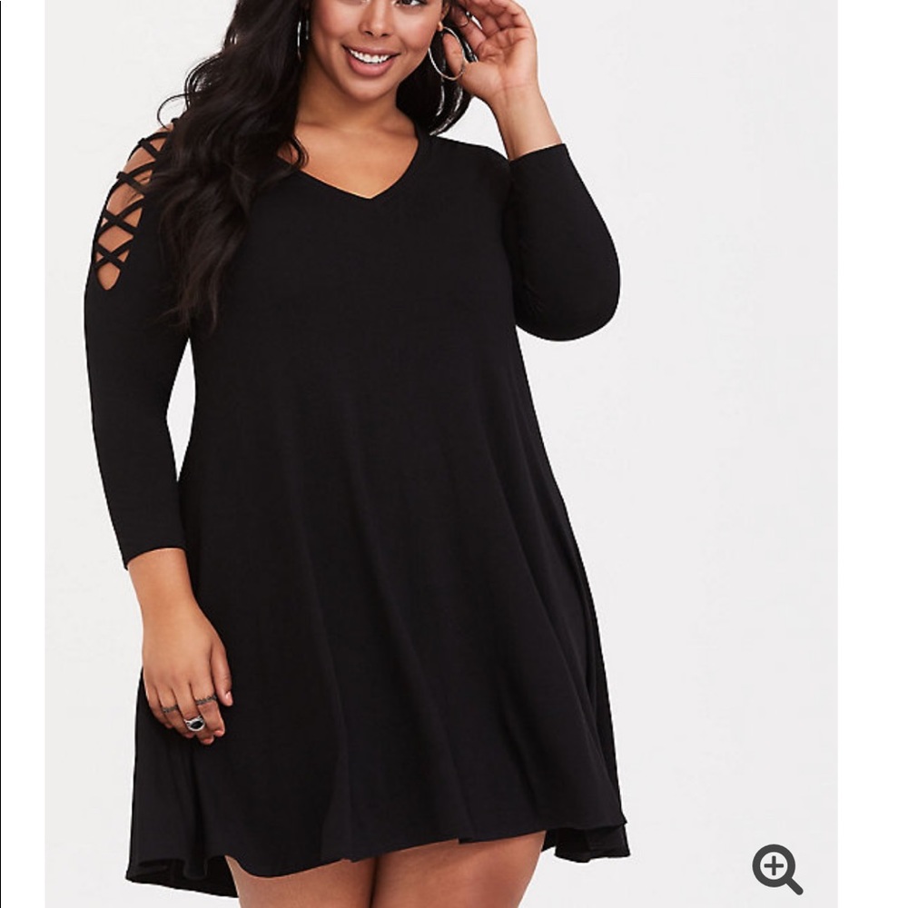 Torrid Black Soft Lattice Trapeze V-Neck Dress